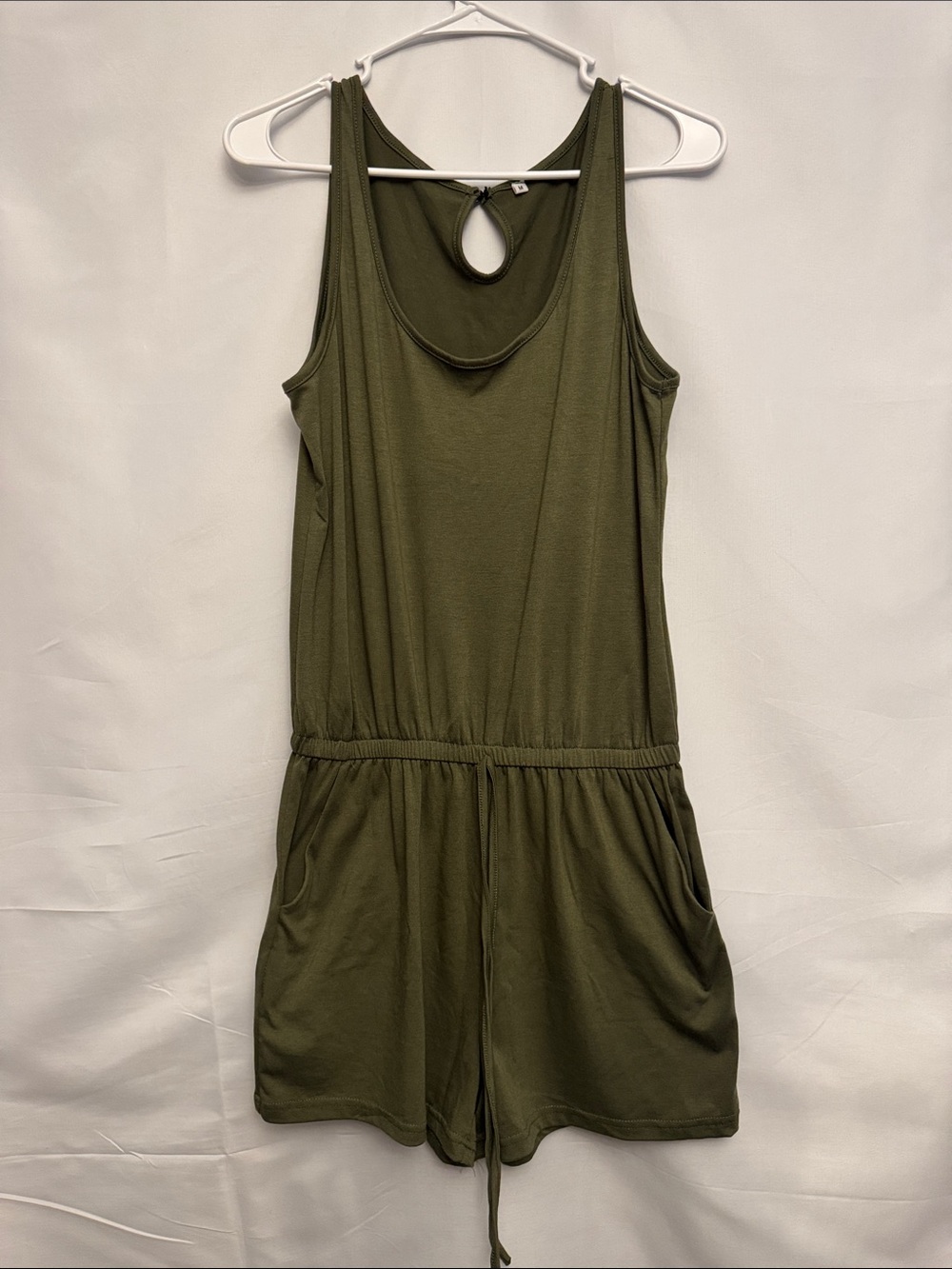Casual Olive Green Soft Sleeveless Romper with Drawstring Waist Women’s Size M